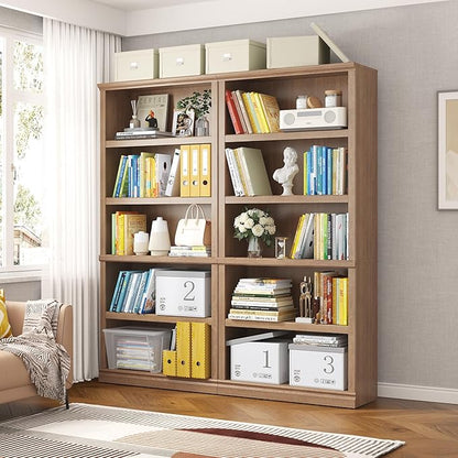 70 in Tall Bookcase, White Bookshelf Open Storage 5-Tier Shelves, 33 inch Wide Floor Standing Indoor Furniture, Book Cases for Home School Library Office Bedroom Kids, Oak 5 Tiers