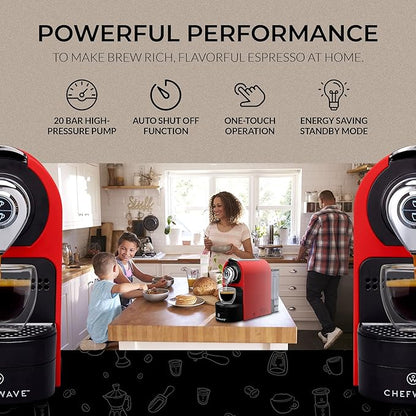 ChefWave Espresso Machine 20 Bar Pump Pressure - Compact Stainless Steel Espresso Maker for Home & Office - Fast Heating, Easy-to-Clean, Compatible with Ground Coffee and ESE Pods