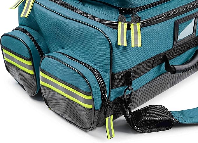 Scherber Fully-Stocked Premium First Responder Bag | HSA/FSA Approved | Large Pro EMT/EMS Trauma, Bleeding & Oxygen Medical Kit | CAT Tourniquet, HyFin Chest Seal & 250+ First Aid Supplies (Blue)