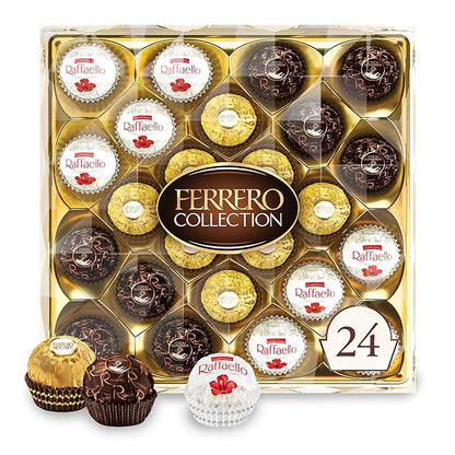 Ferrero Collection, 24 Count, Premium Gourmet Assorted Hazelnut Milk Chocolate, Dark Chocolate and Coconut, 9.1 oz