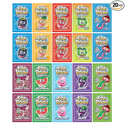 Tiltay Pop Boom Popping Candy – 20 Pack - 10 Flavor Assortment, Strawberry, Cherry Cola, Green Apple, Blue Raspberry, Watermelon, Grape, Pineapple, Cotton Candy - OU Kosher - Dairy Free