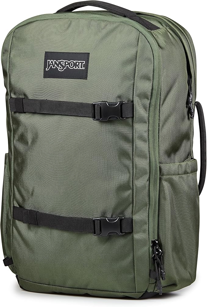 JanSport Venture Pack – Travel Pack With Large Main Compartment with Compression Straps, Dual Water Bottle Pockets, Padded Hip Belt & Luggage Trolley Pass-Through, Cargo Green