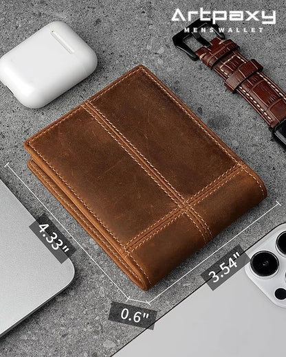 Mens Wallet Bifold Genuine Leather RFID Blocking Wallet for Men with 1 ID Window 13 Card Holders 2 cash pockets 1 Gift Box