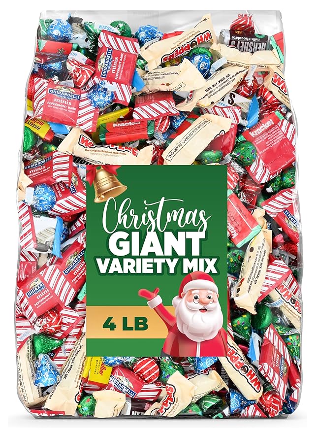 Christmas Chocolate Candy Mix Bulk Bag 4LB – Assorted Individually Wrapped Holiday Chocolates – Festive Christmas Colors – Stocking Stuffer Candy, Holiday Party Favors, Gift Bags & Candy Bowls