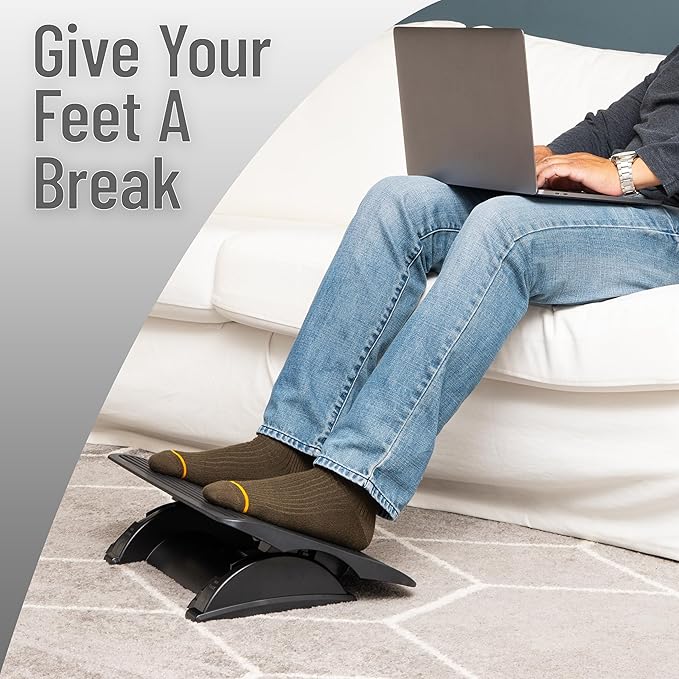 Mind Reader Foot Rest, Foot Stool, Under Desk at Work, Ergonomic, Height Adjustable, Office, 17.5"L x 13.5"W x 3.5"H, Black