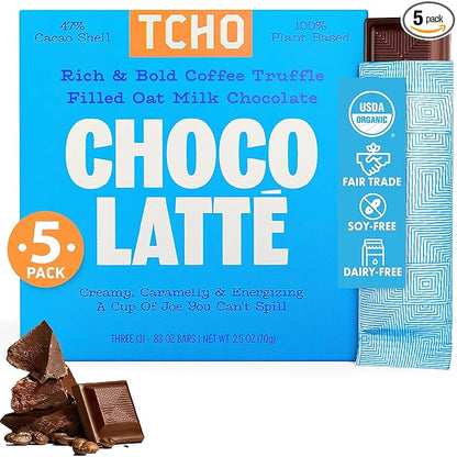 TCHO Choco Latte 47% Oat Milk Chocolate Bars (5 pack) | Plant Based, Organic & Fair Trade, | Non GMO, Non-Dairy, Vegan Chocolate, Soy Free (2.5oz each)