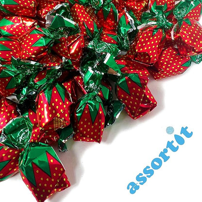 Holiday Strawberry Hard Candy Filled With Real Fruit Pulp - 10 lbs - Strawberry-Flavored Bon Bons Filled with Real Pulp - Bulk American Vintage Candy Assortment - Individually Wrapped, 160 oz.