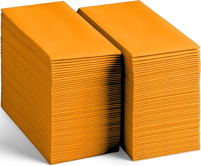 Linen-Feel Orange Paper Napkins - Decortive Cloth-Like Disposable Dinner Napkins - Soft And Absorbent Napkins for Thanksgiving, Party, Wedding, Bathroom Or Any Occasion. (Pack of 100)