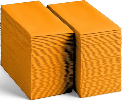 Linen-Feel Orange Paper Napkins - Decortive Cloth-Like Disposable Dinner Napkins - Soft And Absorbent Napkins for Thanksgiving, Party, Wedding, Bathroom Or Any Occasion. (Pack of 100)