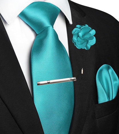 JEMYGINS Formal Necktie Solid Color Tie and Pocket Square with Tie Clip Lapel Pin Sets for Men 4PCS