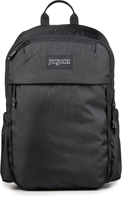 JanSport Venture Daypack – Travel Pack With Large Main Compartment, Padded Laptop Sleeve, Dual Water Bottle Pockets, and Attachment Buckles, Black