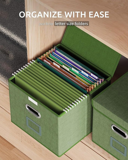 Oterri File Organizer Box,File Box,Small File Cabinet for Letter Folders,Light Green Portable Filing Box,Collapsible File Organizer for Office/Decor/Home-1 Pack - without Folders