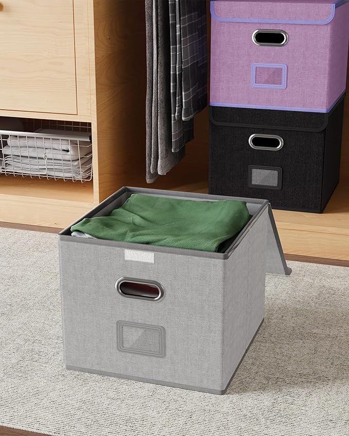 Oterri 2 Pack File Organizer Box,File Box,Small File Cabinet for Letter Folders,Gray-white Portable Filing Box,Hanging File Folder Organizer Box with Lid for Office- without Folders
