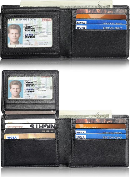 Mens Wallet Bifold Genuine Leather RFID Blocking Wallet for Men with 2 ID Windows 12 Card Holders 2 cash pockets 1 Gift Box