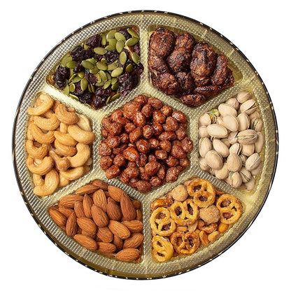 Oh! Nuts 7 Section Nuts Gift Basket - Gourmet Assorted Nut Gifts Baskets - Healthy Nuts Gift Round Metal Tin Box - Premium Food Gift for Birthday, Holiday, Movie Night, Corporate, Men & Women