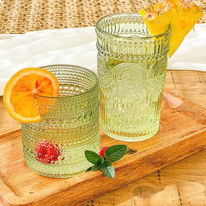 Kate Aspen Sage Green Hobnail Beaded Drinking Glasses Set of 6-10 oz Vintage Glassware, Holiday Entertaining Drinkware, Water & Cocktail Glasses - Great Christmas or Hostess Gift