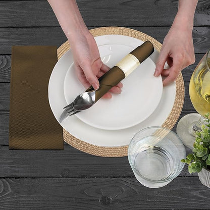 AMERICAN HOMESTEAD Paper Napkins - Brown Disposable Linen-Like Dinner Napkins - Restaurant-Quality Table Serviettes for Weddings, Parties, and Events - 15.75" x 15.75" - 50 Count