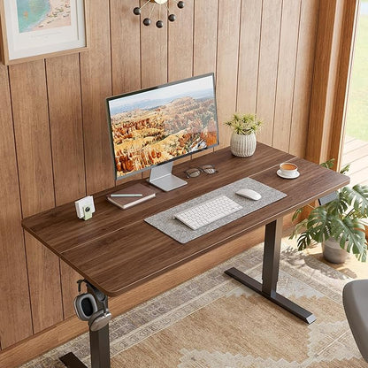 FEZIBO Electric Standing Desk Adjustable Height, 55 x 24 Inch Sit and Stand Desk, Home Office Desk, Ergonomic Workstation Computer Desk, Black Walnut