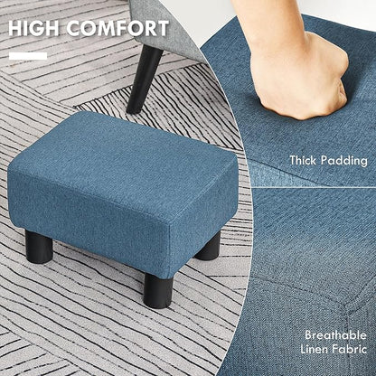 HOMCOM Ottoman Foot Rest, Small Foot Stool with Linen Fabric Upholstery and Plastic Legs, Cube Ottoman for Living Room, Blue