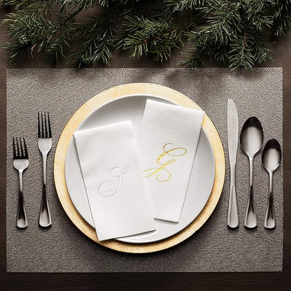 AMERICAN HOMESTEAD Disposable Hand Towels - Gold Foil Monogrammed Guest Napkins - Linen-Like Bathroom Paper Towels for Guests - Perfect Wedding and Party Napkins - 50 Count (Gold Y)