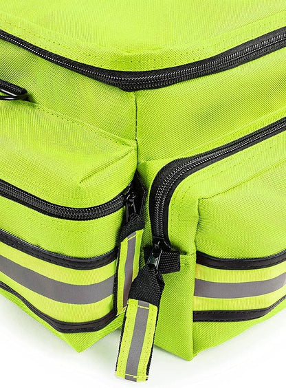 Scherber First Responder Fully-Stocked Professional Essentials EMT/EMS Trauma Kit | HSA/FSA Approved | Reflective Bag w/8 Zippered Pockets & Compartments & 200+ First Aid Supplies - Yellow