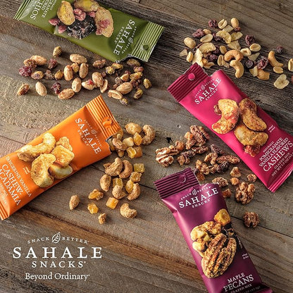 Sahale Snacks Maple Pecans Glazed Mix, 1.5 Oz Grab & Go Bags (18 Packs) Dry-Roasted, Deluxe Mixed Nuts with Cherries, Apples, Maple, and Cinnamon - Non-GMO, Kosher, and Certified Gluten-Free Snacks
