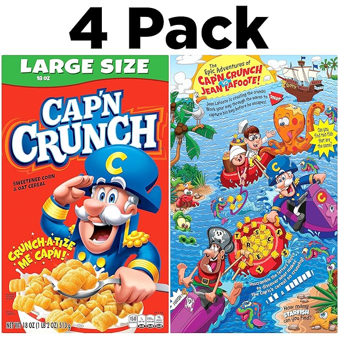 Cap'n Crunch Cereal, Original, Boxes, 18 Oz, Pack of 4