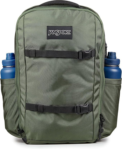 JanSport Venture Pack – Travel Pack With Large Main Compartment with Compression Straps, Dual Water Bottle Pockets, Padded Hip Belt & Luggage Trolley Pass-Through, Cargo Green