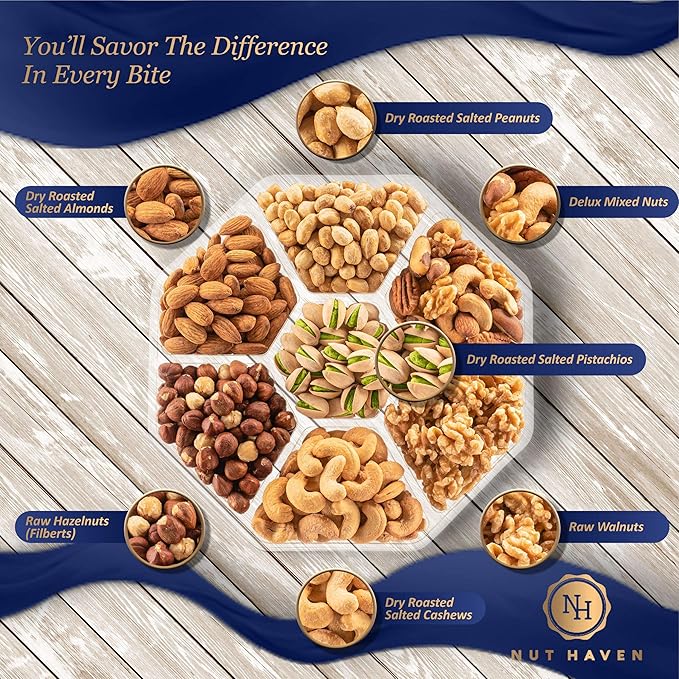 Nuts Gift Basket - Extra Large Assortment of Sweet & Roasted Salted Gourmet Nuts - Assorted Food Gift Box for Birthday, Family, Sympathy, Men & Women.