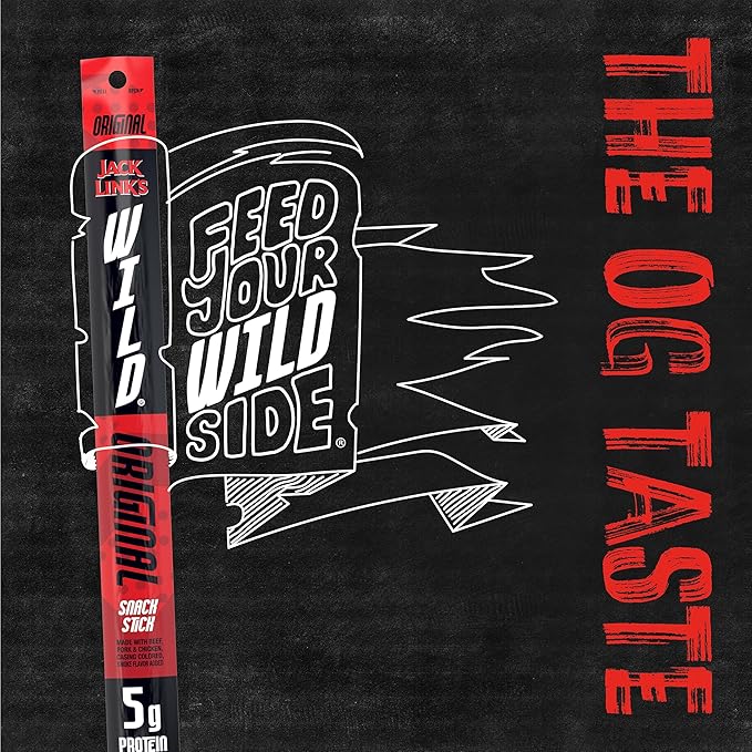 Jack Link's WILD Snack Sticks, Original - Protein Snack Sticks Made with 5g of Protein, Keto Friendly, Great Stocking Stuffers and Gifts, Individually Wrapped - 1.0 Oz. (Pack of 20)