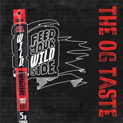 Jack Link's WILD Snack Sticks, Original - Protein Snack Sticks Made with 5g of Protein, Keto Friendly, Great Stocking Stuffers and Gifts, Individually Wrapped - 1.0 Oz. (Pack of 20)