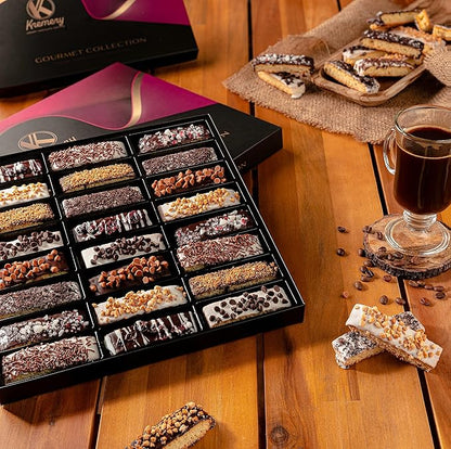 KREMERY Creamy Chocolate Cravings - Halloween Treats For Adults Chocolate Covered Biscotti Cookies Gift Basket, in Elegant Gift Box (24 Biscotties, Assorted Sweet Toppings) Holiday Xmas Christmas