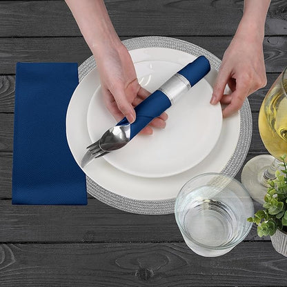 AMERICAN HOMESTEAD Paper Napkins - Navy Blue Disposable Linen-Like Dinner Napkins - Restaurant-Quality Table Serviettes for Weddings, Parties, and Events - 15.75" x 15.75" - 50 Count