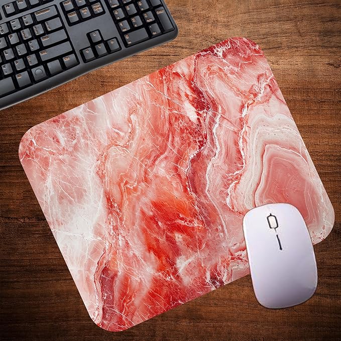 Red Marble Agate Mouse Pad Mat Mousepad for Desk Computer Laptop PC Gaming Home or Office Gift Marbled Abstract (Red MP52)