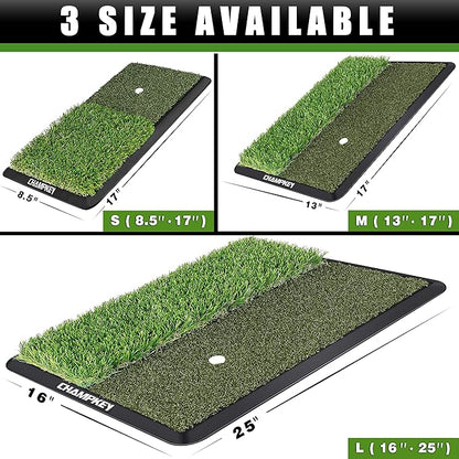 CHAMPKEY Dual-Turf Golf Hitting Mat | Come with 9 Golf Tees & 1 Rubber Tee | Heavy Duty Rubber Backing Golf Practice Mat Ideal for Indoor & Outdoor Training