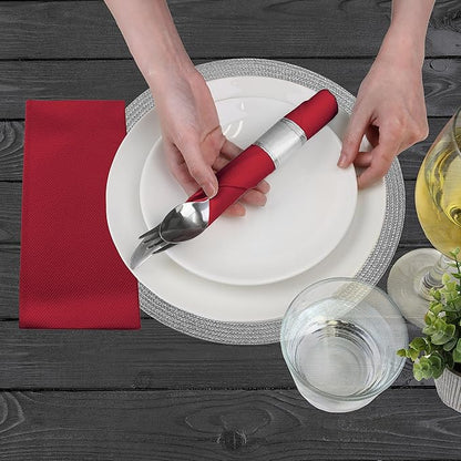 AMERICAN HOMESTEAD Paper Napkins - Burgundy Disposable Linen-Like Dinner Napkins - Restaurant-Quality Table Serviettes for Weddings, Parties, and Events - 15.75" x 15.75" - 50 Count