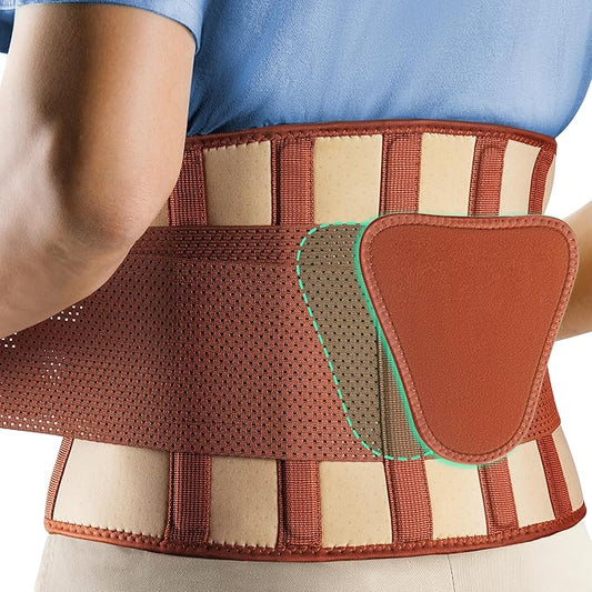 FEATOL Back Brace for Lower Back Pain, Breathable Back Support Belt for Women & Men with Lumbar Pad, Lumbar Support Belt for Heavy Lifting & Work, Scoliosis, Brown, 4XL (Circumference:63-68")