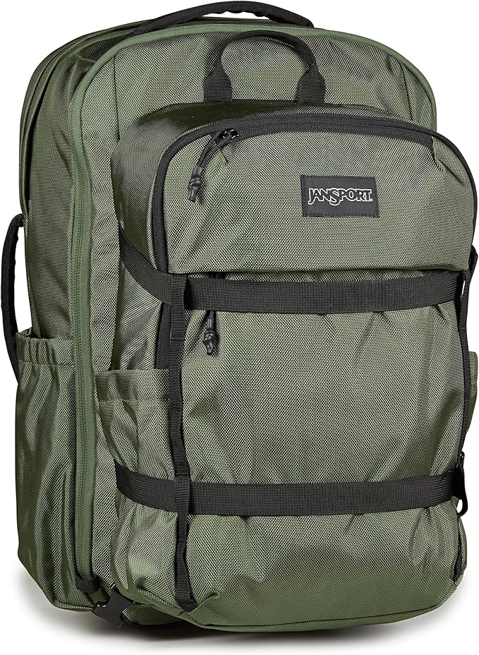 JanSport Venture Pack System – Travel Pack With Large Main Compartment, 4 Water Bottle Pockets, Adjustable Torso Length, Perimeter Wireframe Suspension, Tuck-Away Straps, Padded Hip Belt, Cargo Green