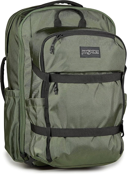 JanSport Venture Pack System – Travel Pack With Large Main Compartment, 4 Water Bottle Pockets, Adjustable Torso Length, Perimeter Wireframe Suspension, Tuck-Away Straps, Padded Hip Belt, Cargo Green