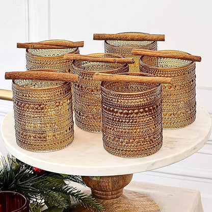 Kate Aspen Beaded Amber Drinking Glasses Set of 6-10 oz Vintage Glassware Jupiter Glasses, Cocktail Glass, Juice Glass, Water Cups Hostess Gift, Present, Gift for Newlyweds (Pack of 4)
