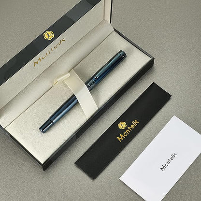 Electroplated Blue Rollerball Pen, Stunning Luxury Pen with Mesh Texture Design、Schmidt Ink Refill, Nice Gift Set for Men & Women, Business, Executive, Office, Fancy, Nice Fancy Designer Pens