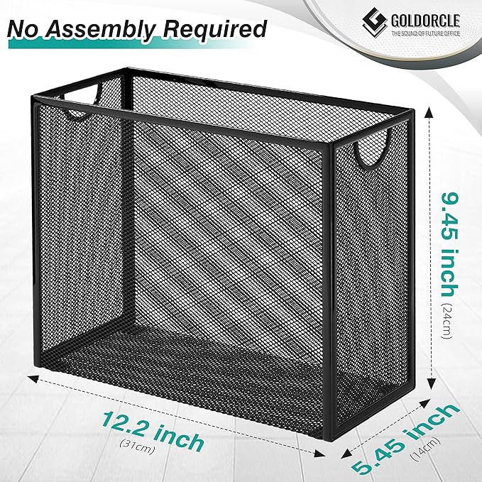 Hanging File Organizer, Letter-Size File Holder with 5 Folders, Modern Metal Mesh Storage Basket, Black and Grey, 12.2 x 9.45 x 5.45 inches