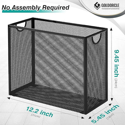 Hanging File Organizer, Letter-Size File Holder with 5 Folders, Modern Metal Mesh Storage Basket, Black and Grey, 12.2 x 9.45 x 5.45 inches