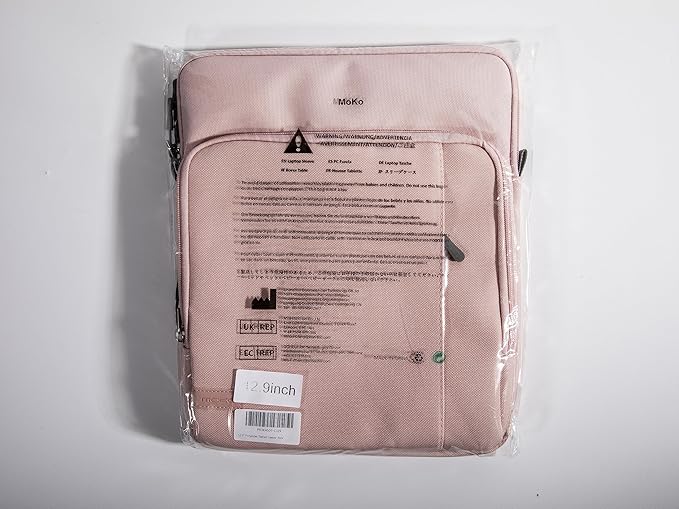 MoKo 12.9 Inch Tablet Sleeve Bag Carrying Case with Pockets Fits 13 Inch New iPad Pro M4 & Air M2 2024, iPad Pro 12.9 M2&M1, Surface Laptop Go 12.4", Galaxy Tab S8+/S9+ 12.4", Pink