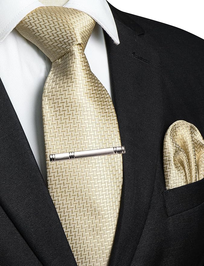 RBOCOTT Mens Woven Tie and Pocket Square with Tie Bar Sets Solid Necktie