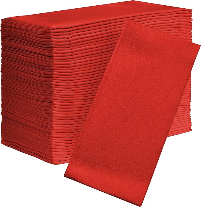 AMERICAN HOMESTEAD Paper Napkins - Red Disposable Linen-Like Dinner Napkins - Restaurant-Quality Table Serviettes for Weddings, Parties, and Events - 15.75" x 15.75" - 50 Count