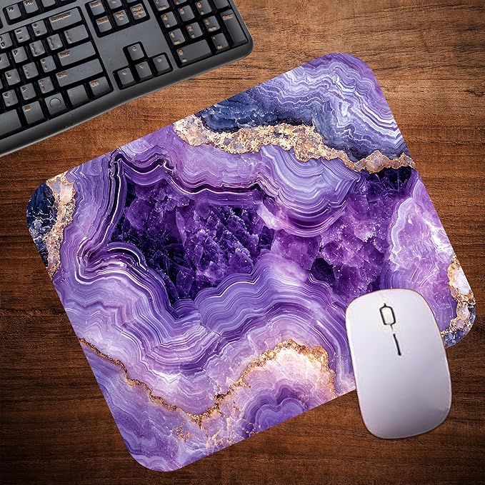 Purple Marble Agate Mouse Pad Mat Mousepad for Desk Computer Laptop PC Gaming Home or Office Gift Marbled Abstract (Amethyst MP 47)