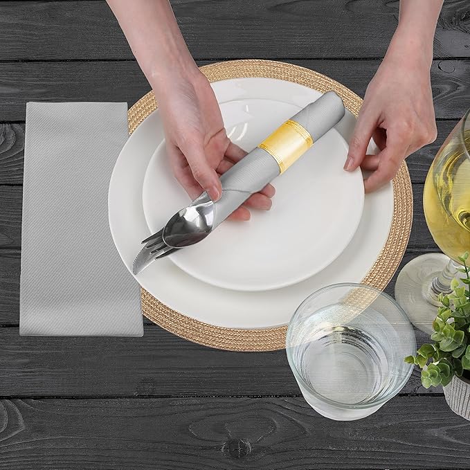 AMERICAN HOMESTEAD Paper Napkins - Silver Disposable Linen-Like Dinner Napkins - Restaurant-Quality Table Serviettes for Weddings, Parties, and Events - 15.75" x 15.75" - 50 Count