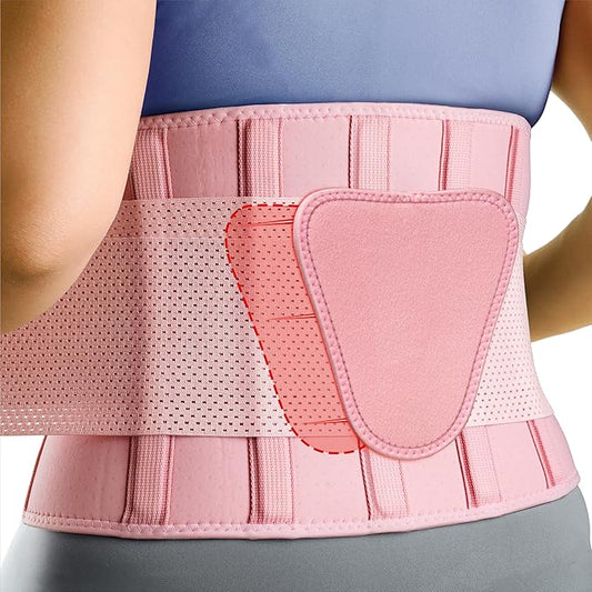 FEATOL Back Brace for Lower Back Pain, Breathable Back Support Belt for Women & Men with Lumbar Pad, Lumbar Support Belt for Heavy Lifting & Work, Pink, 3XL (Circumference:54-63")