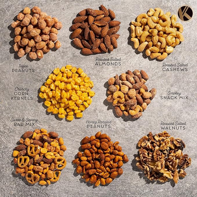 KREMERY Gourmet Nut Gift Basket - Thanksgiving Mixed Nuts Gift Basket in Seagrass Tray with Ribbon (8 Assortments) Holiday Xmas Christmas Healthy Snack Care Package, Food Assortments